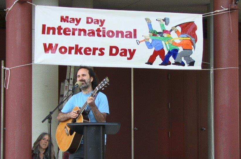 Nedjo performing at Victoria's May Day rally